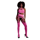 Two Piece with Crop Top and Stockings - Pink - 1