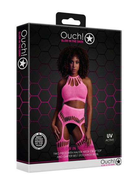 Two Piece with Crop Top and Stockings - Pink - XS/XL