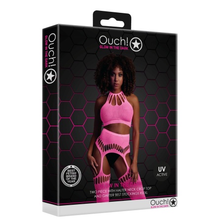 Two Piece with Crop Top and Stockings - Pink - 3