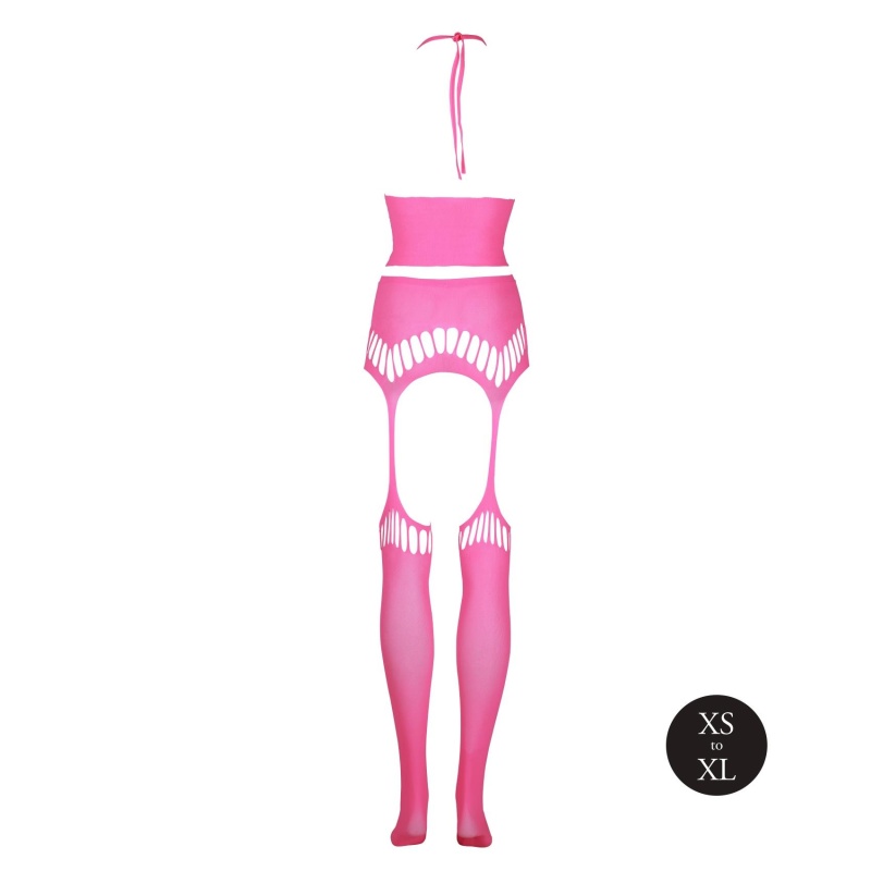 Two Piece with Crop Top and Stockings - Pink - 7