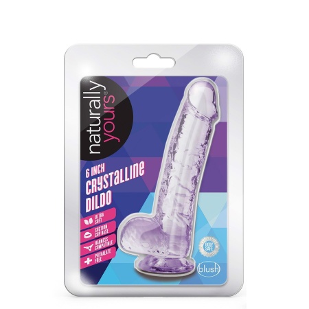 Dildo Crystalline 6" Amethyst - realistycznie rzeźbiony kształt, przyssawka i kompatybilność z uprzężą, 15,2 cm - 1