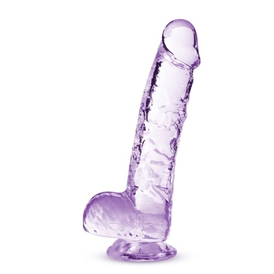 Dildo Crystalline 6" Amethyst - realistycznie rzeźbiony kształt, przyssawka i kompatybilność z uprzężą, 15,2 cm - 1 2