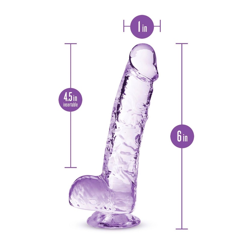 Dildo Crystalline 6" Amethyst - realistycznie rzeźbiony kształt, przyssawka i kompatybilność z uprzężą, 15,2 cm - 4