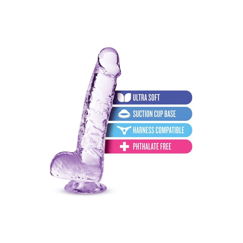 Dildo Crystalline 6" Amethyst - realistycznie rzeźbiony kształt, przyssawka i kompatybilność z uprzężą, 15,2 cm - 5