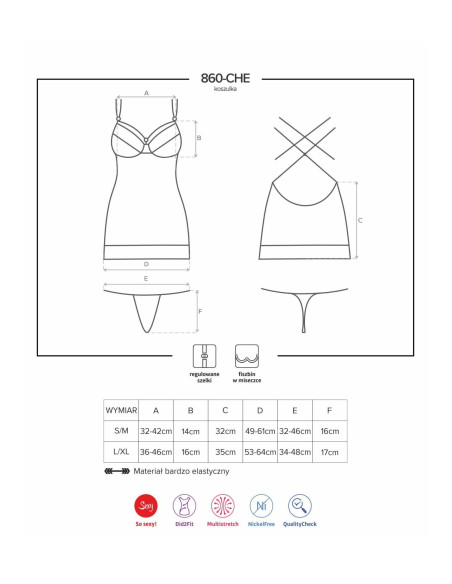 860-CHE-1 koszulka i stringi czarna  M/L
