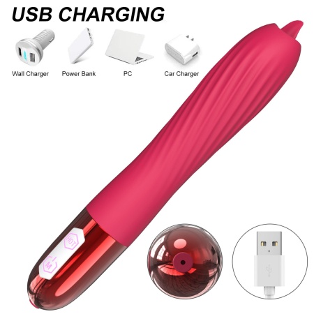 Wibrator Silicone Vibrator USB z ruchomym języczkiem, 10 trybów wibracji i funkcją ogrzewania, 18 cm - 4