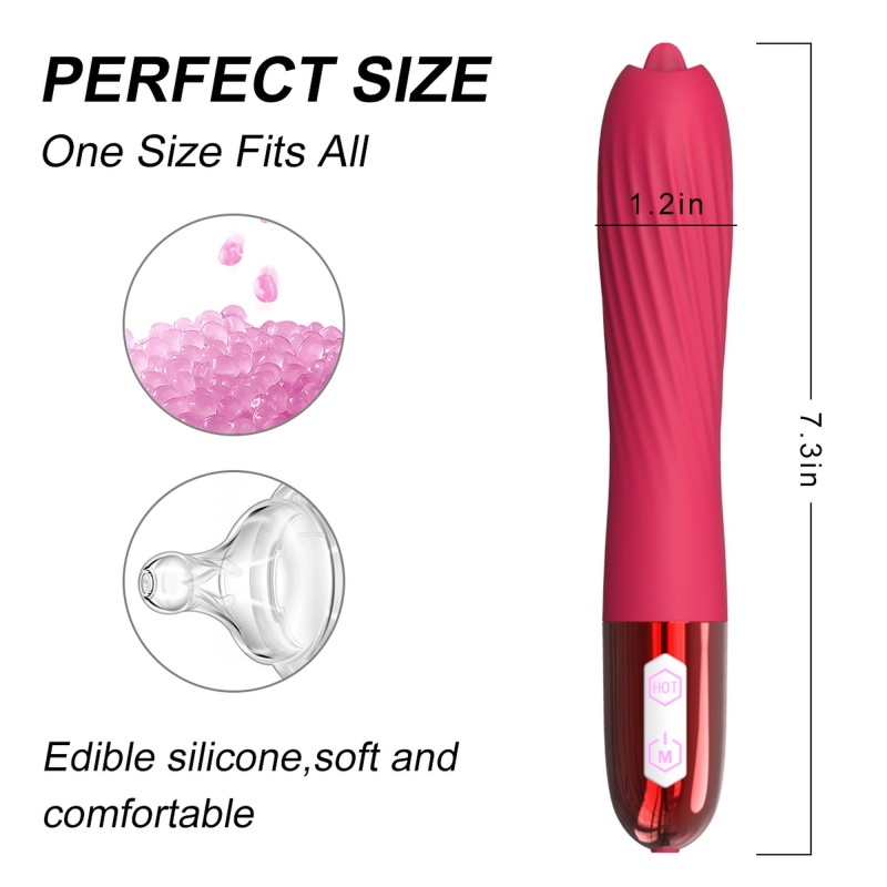 Wibrator Silicone Vibrator USB z ruchomym języczkiem, 10 trybów wibracji i funkcją ogrzewania, 18 cm - 6