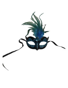 Maska-Venetian Mask Light Blue with Light Blue Stone and Feather