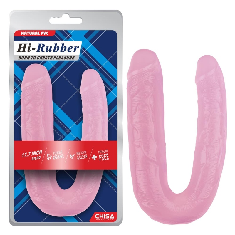 Podwójne dildo 17.7 Inch Pink - realistyczne, dwustronne, elastyczne, PVC, 45 cm (2 × 22,5 cm), śr. 4,5 i 3,7 cm - 1