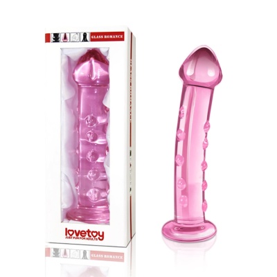 Szklane Dildo Glass Romance Pink – 19 cm, anatomicznie zakrzywiony, z wypustkami - 1