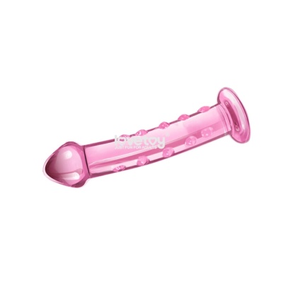 Szklane Dildo Glass Romance Pink – 19 cm, anatomicznie zakrzywiony, z wypustkami - 1 2