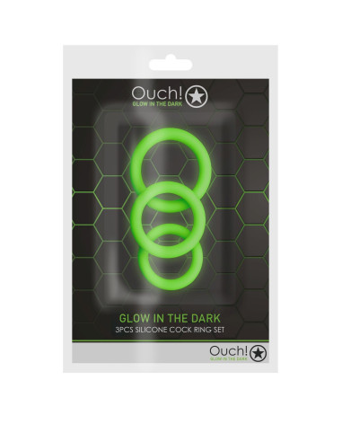 3 pcs Cock Ring Set - Glow in the Dark - Neon Green