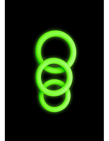 3 pcs Cock Ring Set - Glow in the Dark - Neon Green