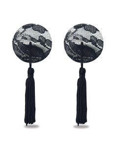 Reusable Black Lace Round Tassel Nipple Pasties