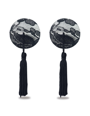 Reusable Black Lace Round Tassel Nipple Pasties