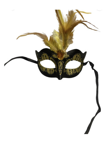 Maska-Venetian Mask Yellow with Yellow Stone and Feather