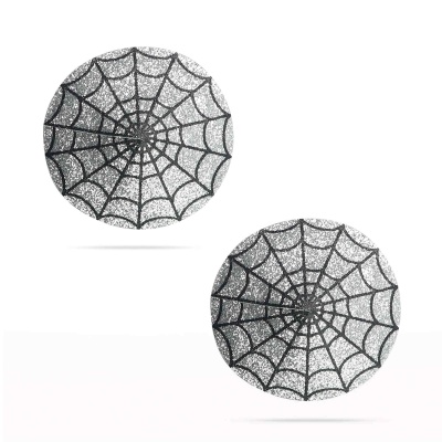Nakładki na sutki Spider Glitter – Pajęcza Sieć Brokat, Wielorazowe, ok. 5.5 cm - 1