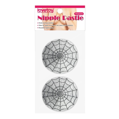 Nakładki na sutki Spider Glitter – Pajęcza Sieć Brokat, Wielorazowe, ok. 5.5 cm - 1 2