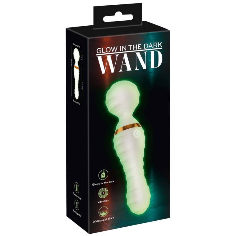 Wibrator-różdżka GITD Wand Vibrator – dwustronny masażer świecący w ciemności, 19,5 cm - 1