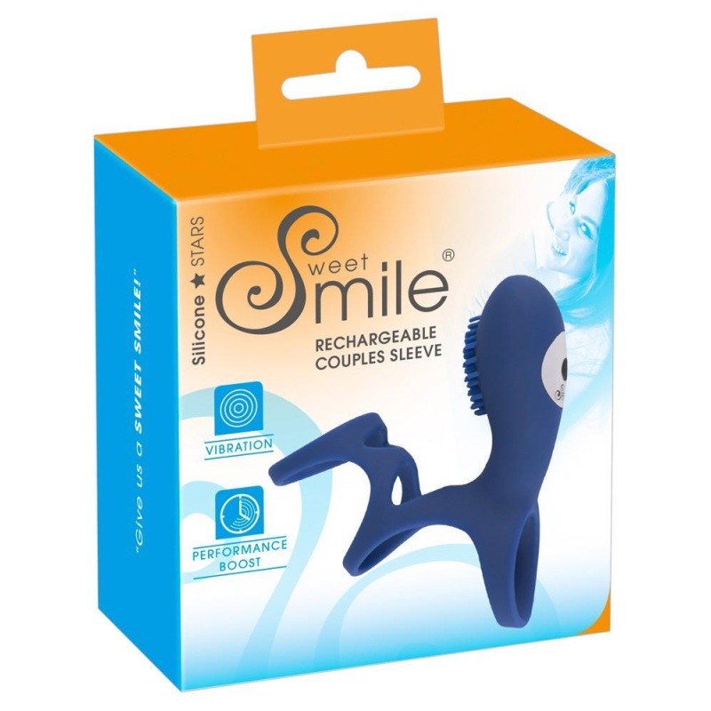 Nakładka na penisa Sweet Smile Rechargeable Couples Sleeve z 10 trybami wibracji i stymulatorem łechtaczki, długość 10 cm, średn - 1