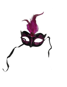 Maska-Venetian Mask Purple with Purple Stone and Feather