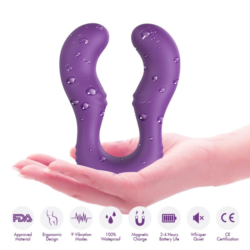 Wibrator dla par Seraph Purple - dwustronny stymulator silikonowy z 18 trybami wibracji, 14,7 × 10,5 × 3,9 cm - 6
