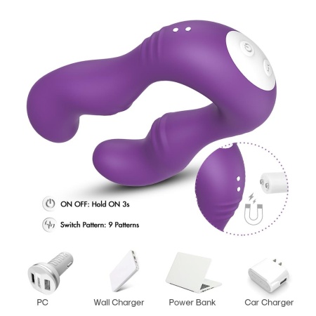Wibrator dla par Seraph Purple - dwustronny stymulator silikonowy z 18 trybami wibracji, 14,7 × 10,5 × 3,9 cm - 9