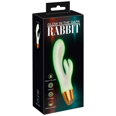 Wibrator króliczek GITD Rabbit – silikon świecący w ciemności, 2 silniki, 10 trybów wibracji, 19,5 cm - 1