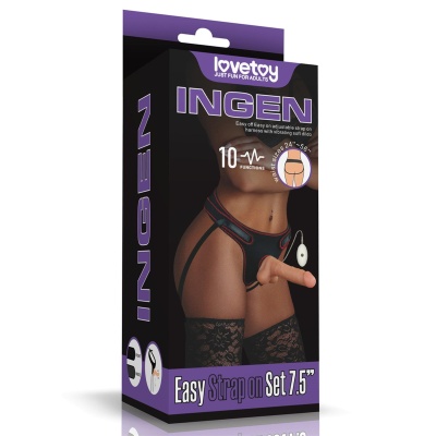 Zestaw Strap-On z wibracyjnym dildo 7,5 cala (19 cm) – czarny z czerwonymi wstawkami - 1