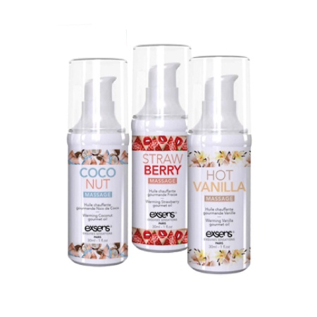 Żel do masażu ocieplający Exsens Let's Travel! Truskawka, Hot Vanilla, Kokos 3 x 30 ml - 3