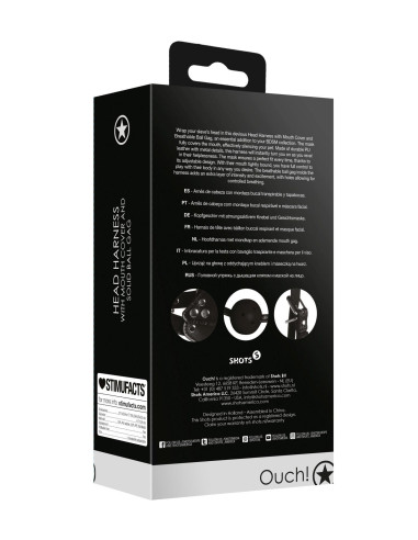 Head Harness with Mouth Cover and Breathable Ball Gag - Black