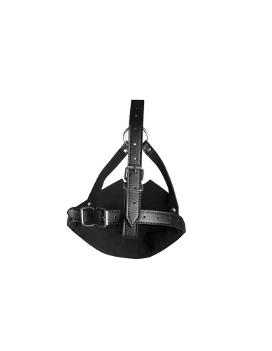 Head Harness with Mouth Cover and Breathable Ball Gag - Black