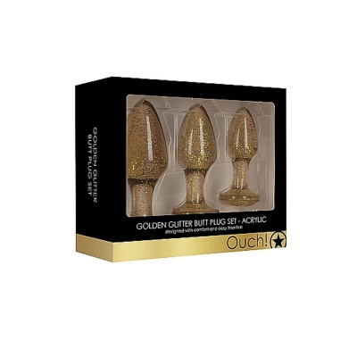 Acrylic Goldchip Butt Plug Set - Gold - 1 2