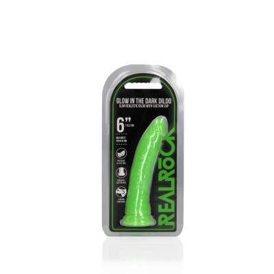 Slim Realistic Dildo with Suction Cup - Glow in the Dark - 6'' / 15,5 cm - 1 2