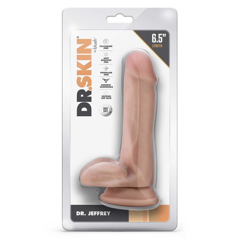 Realistyczny Dildo Dr. Jeffrey z Jądrami 6,5 cala - Beżowy, Przyssawka, 15,2 cm - 1