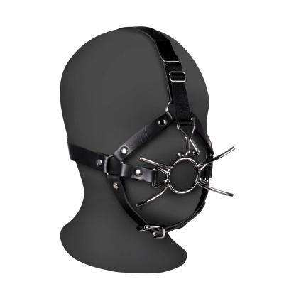 Head Harness with Spider Gag and Nose Hooks - Black - 1