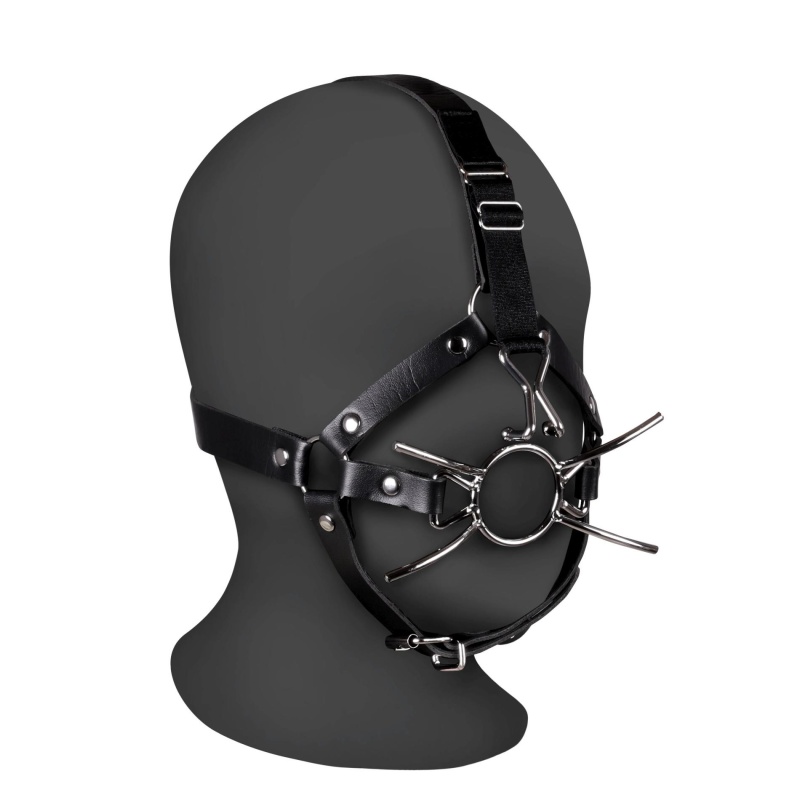 Head Harness with Spider Gag and Nose Hooks - Black - 1
