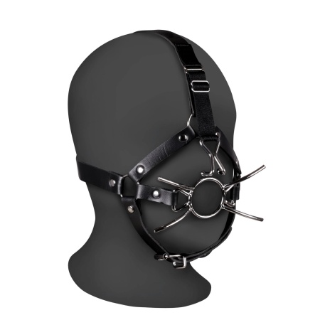 Head Harness with Spider Gag and Nose Hooks - Black - 1