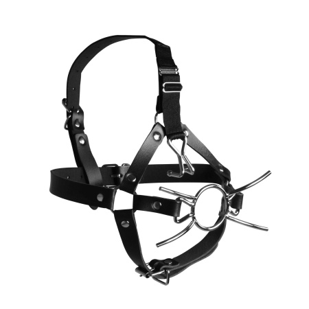 Head Harness with Spider Gag and Nose Hooks - Black - 8