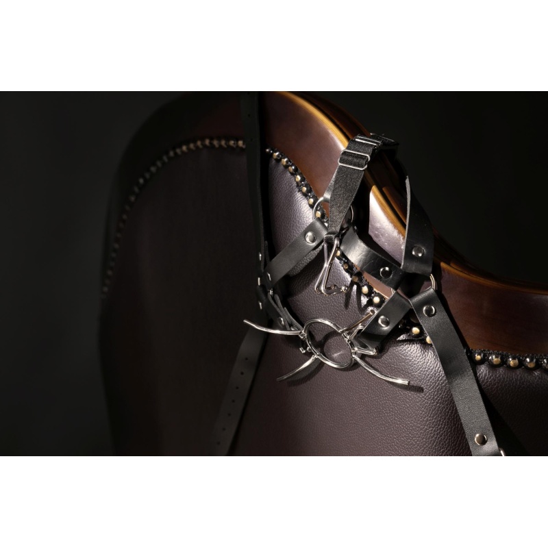 Head Harness with Spider Gag and Nose Hooks - Black - 12