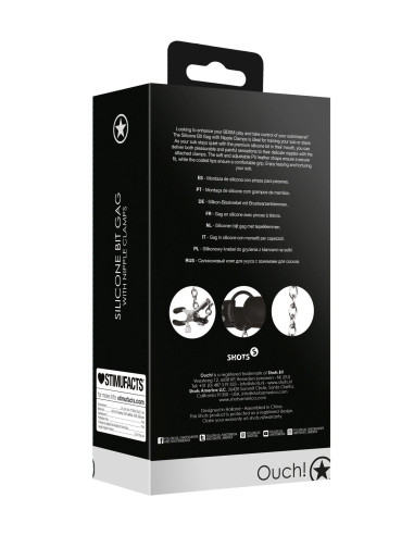 Silicone Bit Gag with Nipple Clamps - Black