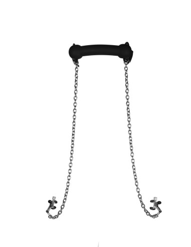 Silicone Bit Gag with Nipple Clamps - Black