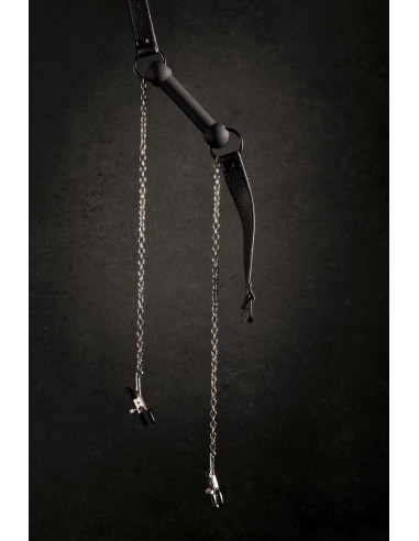 Silicone Bit Gag with Nipple Clamps - Black