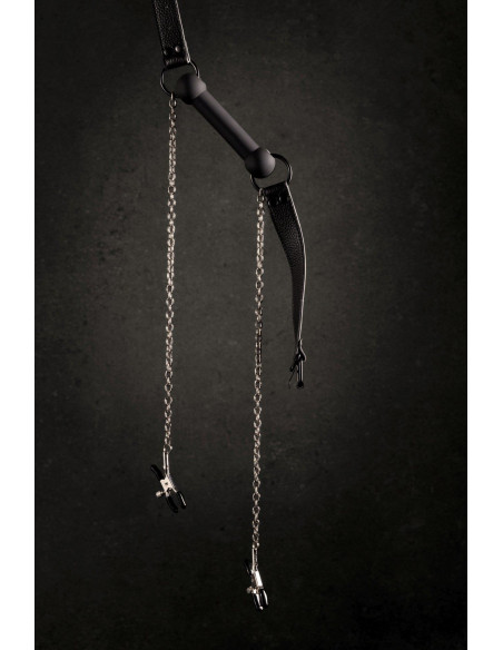 Silicone Bit Gag with Nipple Clamps - Black