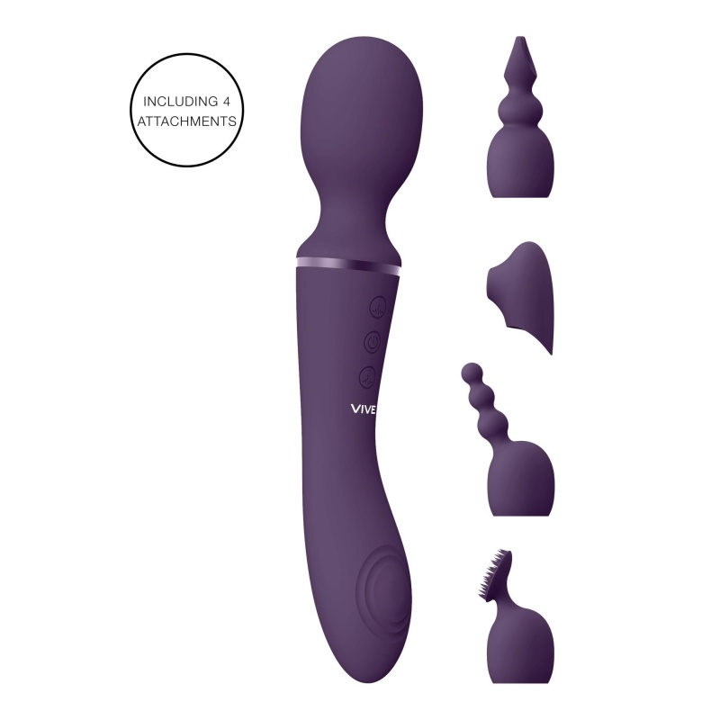 Wibrator dwustronny Nami Purple z 2 silnikami F1 i 4 przystawkami, długość 21,8 cm, średnica 3,3 cm - 5