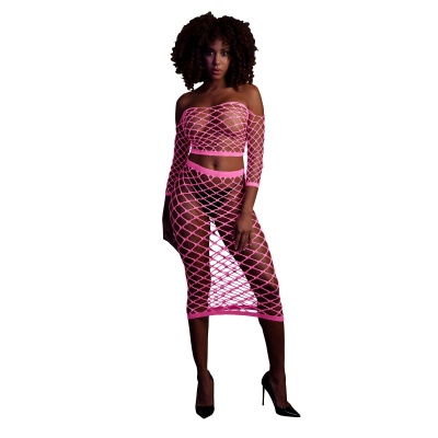 Long Sleeve Crop Top and Long Skirt - Pink - 1