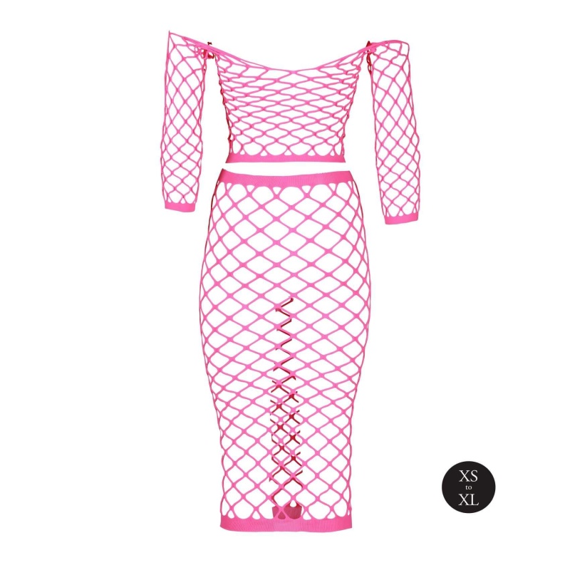 Long Sleeve Crop Top and Long Skirt - Pink - 7