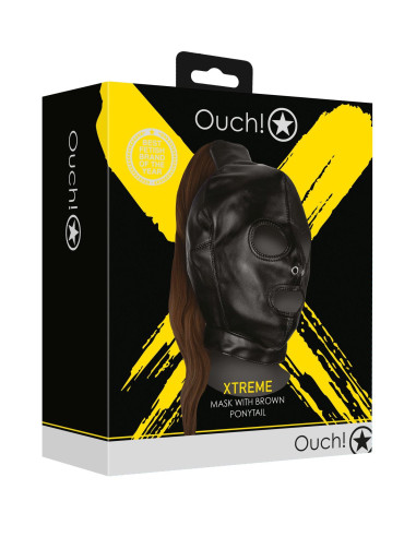 Mask with Brown Ponytail - Black