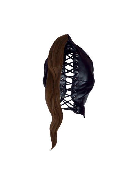 Mask with Brown Ponytail - Black