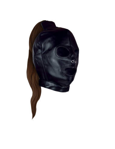 Mask with Brown Ponytail - Black